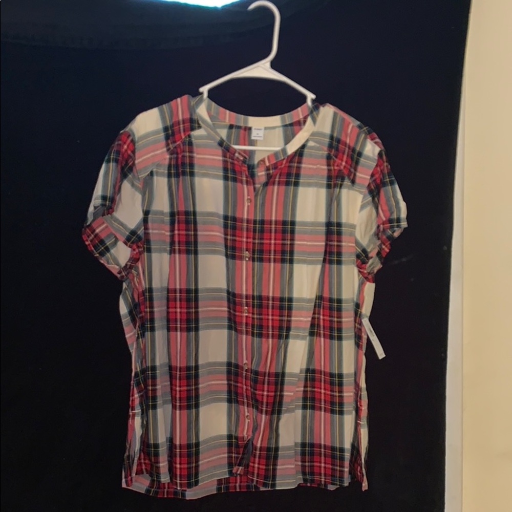 Dressy Plaid Button Up Blouse